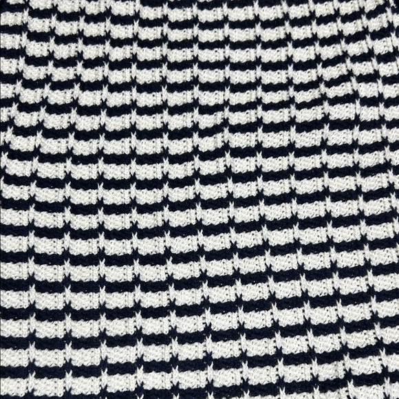 Sleeveless Navy and White Striped Knit Sheath Dress - Picture 5 of 7